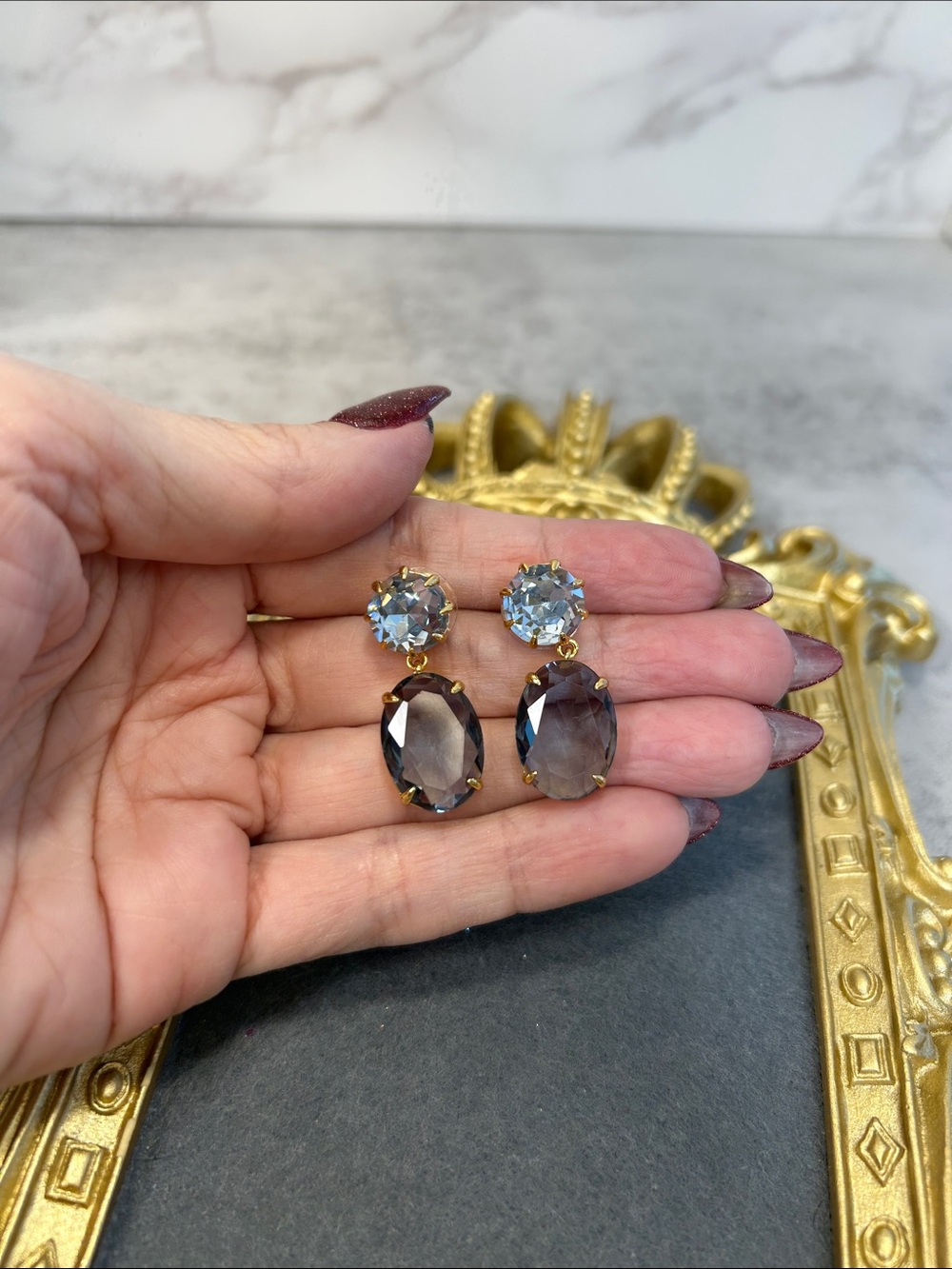J. Crew Gold-Tone Earrings with Dark Blue and Light Blue Crystals
